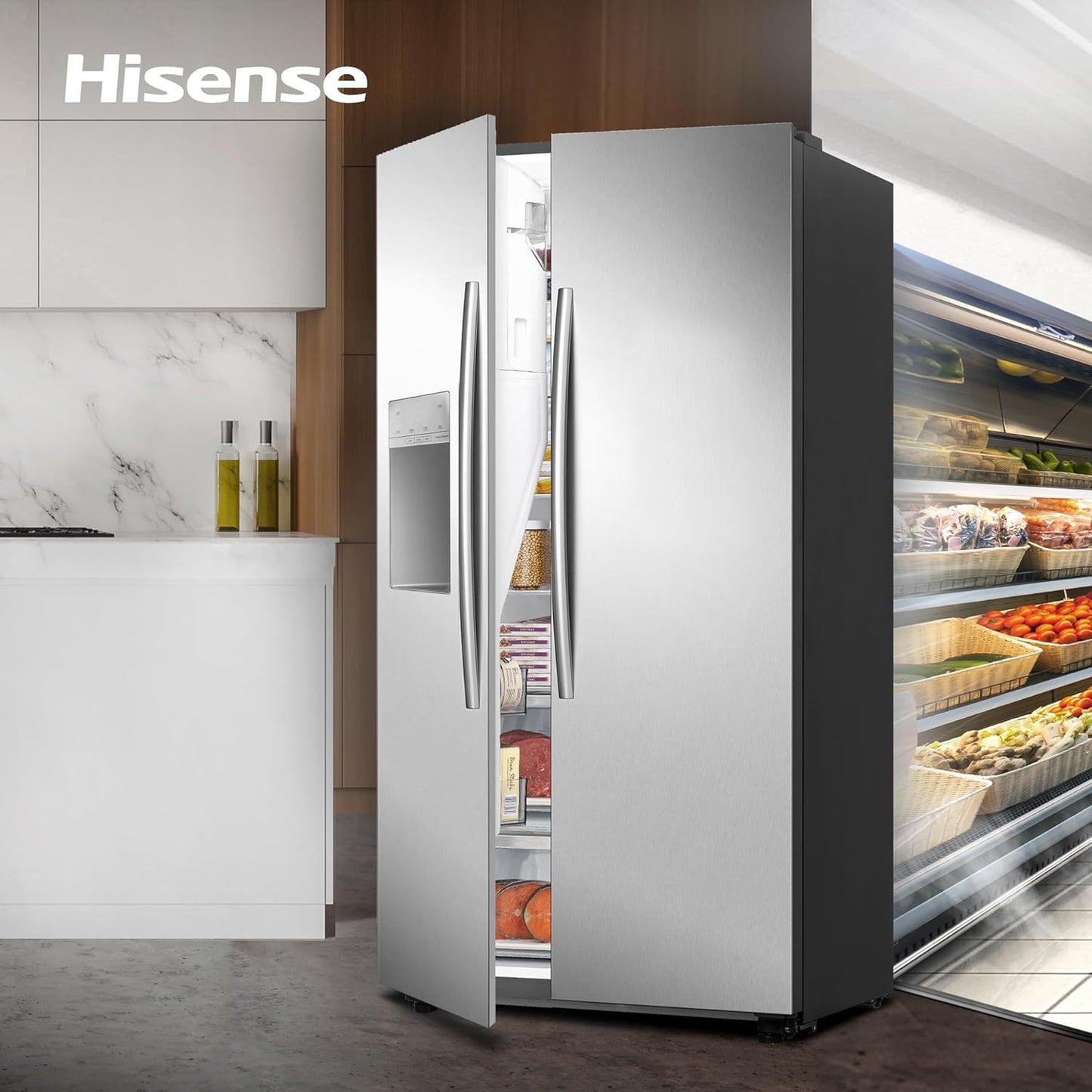 RS694N4ICF Freestanding American Side-By-Side Fridge Freezer - Total No Frost - Plumbed Water and Ice Dispenser - 562 Liters - Stainless Steel - F Rated