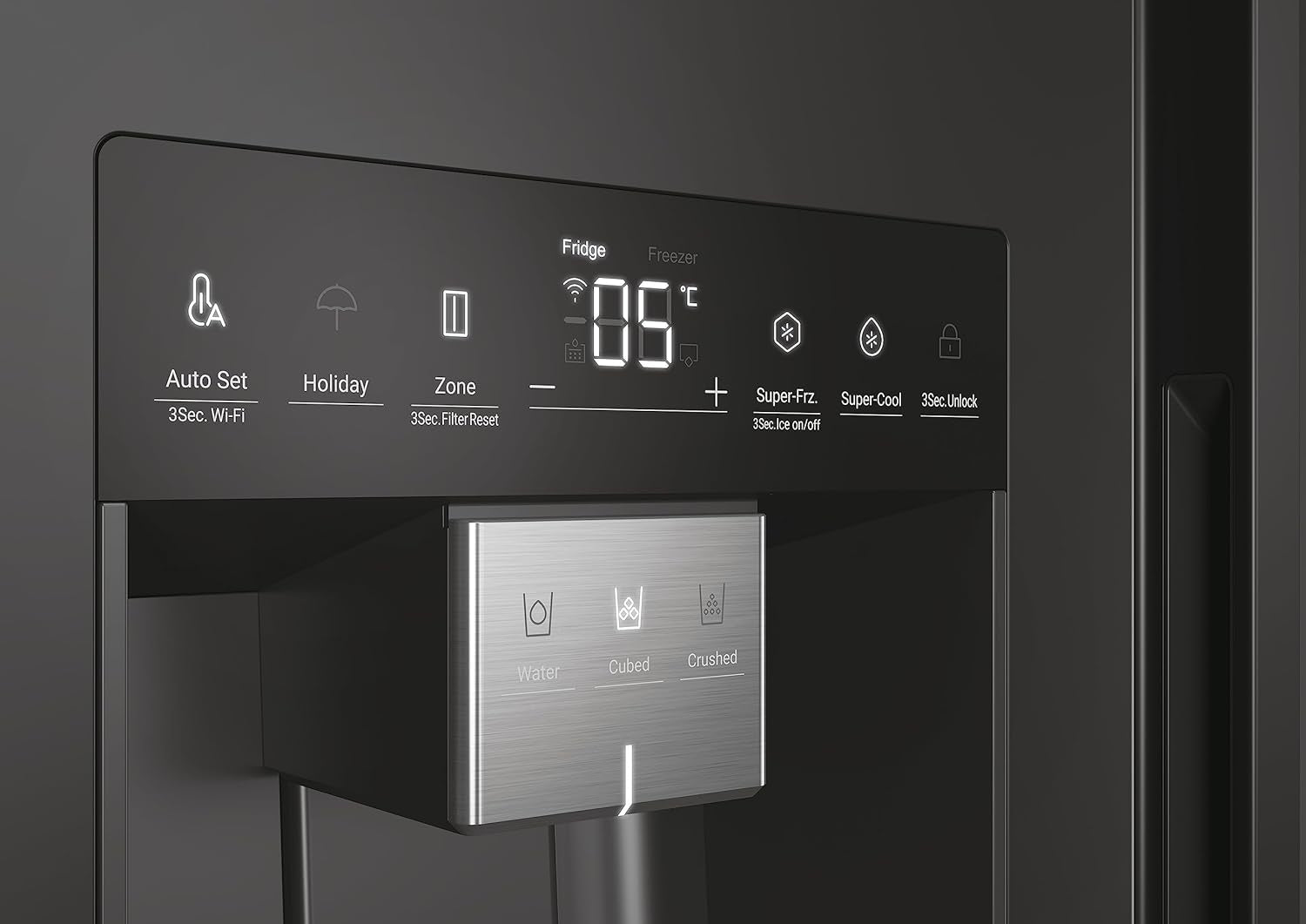 SBS 90 Series 5 Freestanding American Fridge Freezer with Water & Ice Dispenser, Side by Side, Total No Frost, E Class, 601L Total Capacity, Hon App, Slate Black, 91X73X177.5 Cm - HSW59F18EIPT