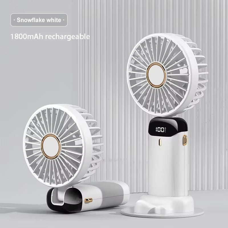Handheld Mini Fan Foldable Portable Neck Hanging Fans 5 Speed USB Rechargeable Fan with Phone Stand and Display Screen 1800Mah