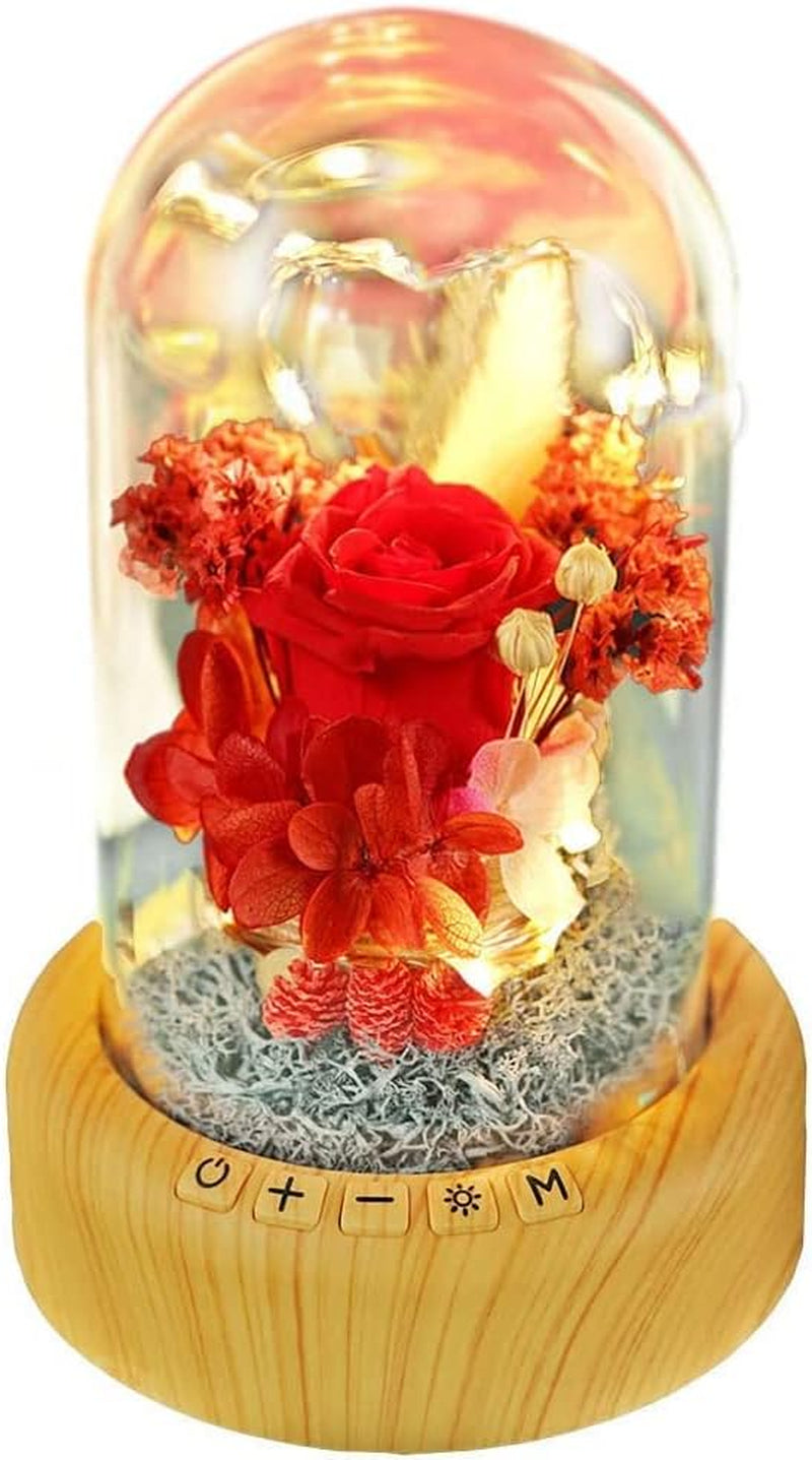 Mother'S Day Red Rose Night Light Real Eternal Rose in Glass Dome, Preserved Rose Flower Lamp with Speaker,Forever Flowers Gift for Mom, Wife, Girlfriend on Mother'S Day