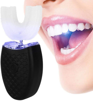 U-Shaped Adult Toothbrush,T Electric Sonic Toothbrush Automatic Cleaning Toothbrush Oral Care Tool with Food Grade Silicone Brush Head(Black)