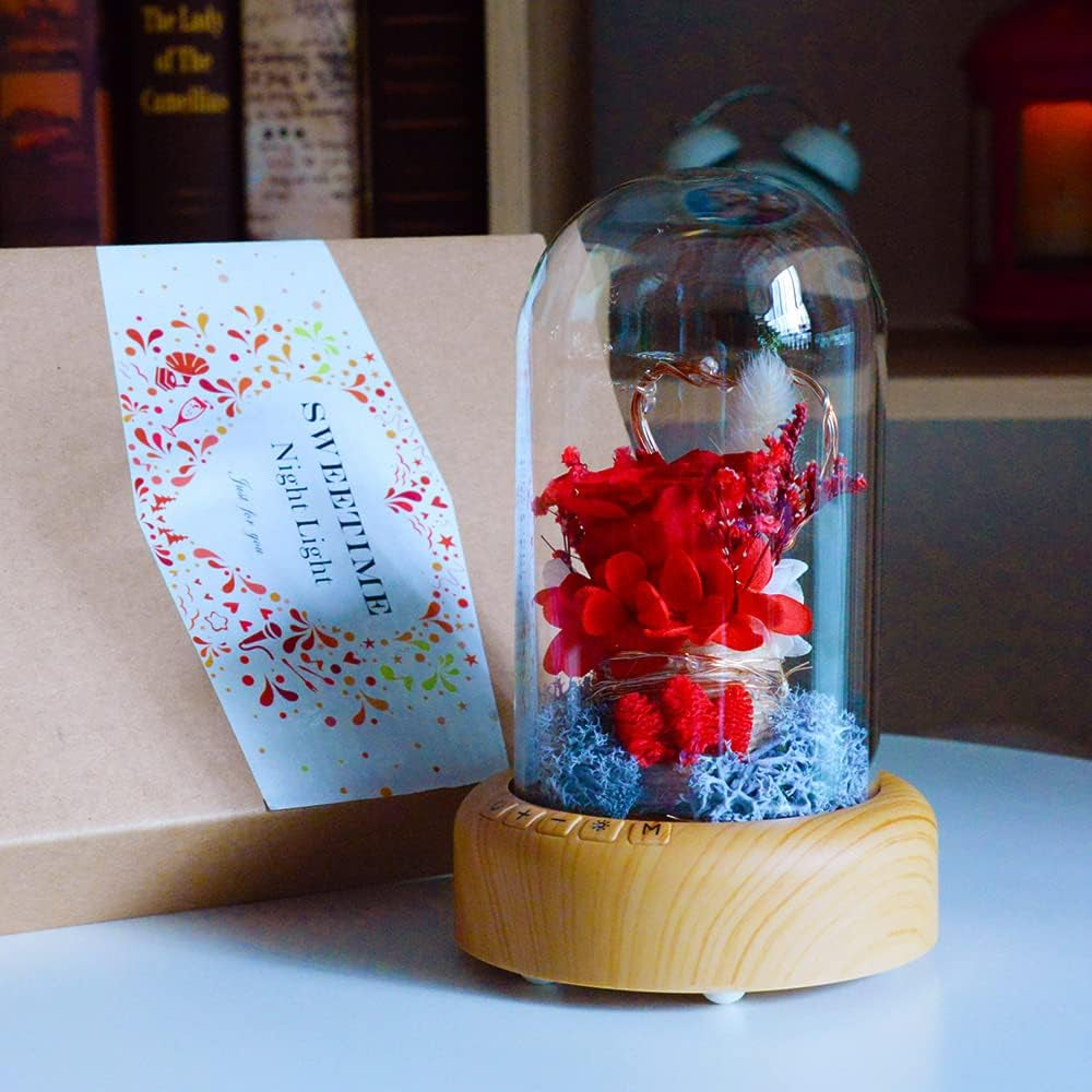Mother'S Day Red Rose Night Light Real Eternal Rose in Glass Dome, Preserved Rose Flower Lamp with Speaker,Forever Flowers Gift for Mom, Wife, Girlfriend on Mother'S Day