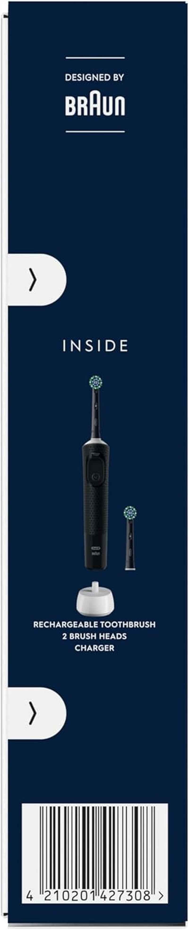 Vitality Pro Electric Toothbrushes for Adults, for Him/Her, 1 Handle, 2 Toothbrush Heads, 3 Brushing Modes Including Sensitive Plus, 2 Pin UK Plug, Black (Packing May Vary)