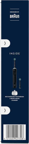 Vitality Pro Electric Toothbrushes for Adults, for Him/Her, 1 Handle, 2 Toothbrush Heads, 3 Brushing Modes Including Sensitive Plus, 2 Pin UK Plug, Black (Packing May Vary)