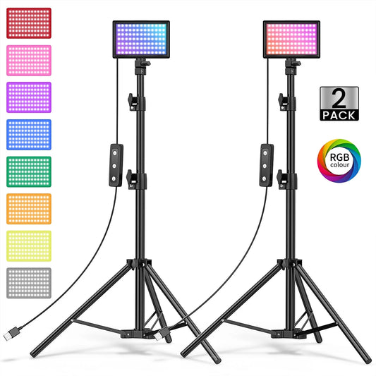 LED Photo Video Light Kit, 2Pcs Remote Control Dimmable USB LED Continuous Light Photography Light with Tripods, 10 Brightness Level and 9 Color Filters for Photo Studios, Youtube, Tiktok