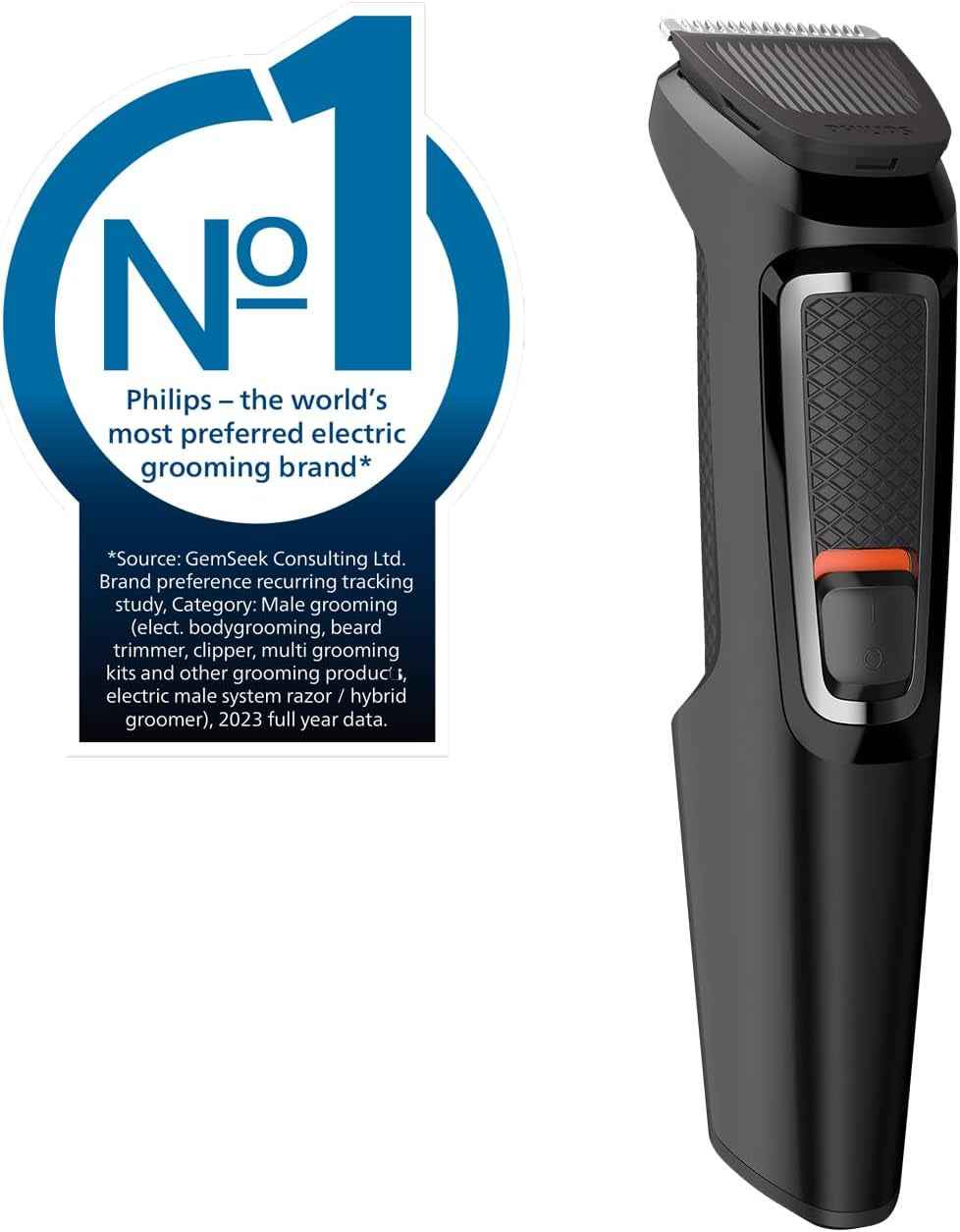 7-In-1 All-In-One Trimmer, Series 3000 Grooming Kit for Beard & Hair with 7 Attachments, Including Nose Trimmer, Self-Sharpening Blades, UK 3-Pin Plug-Mg3720/33