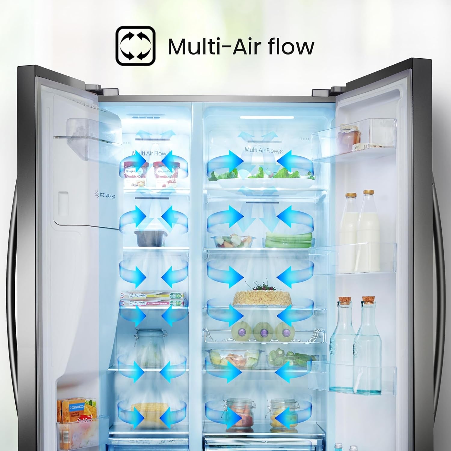 RS694N4ICF Freestanding American Side-By-Side Fridge Freezer - Total No Frost - Plumbed Water and Ice Dispenser - 562 Liters - Stainless Steel - F Rated