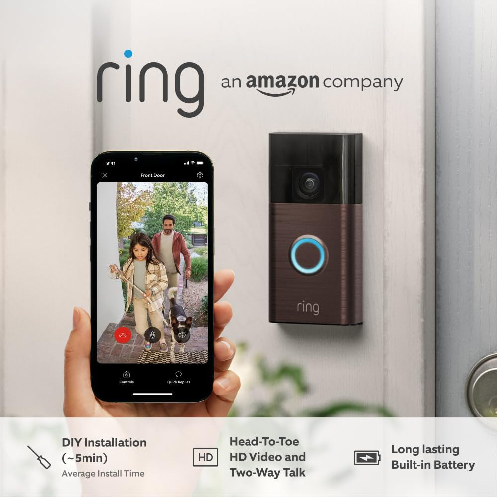 Battery Video Doorbell (2024 Release)| DIY Wireless Video Doorbell Camera I Head-To-Toe View, HD Video | Easy to Install (5 Min) | with Built-In Battery I 30-Day Free Trial of  Home