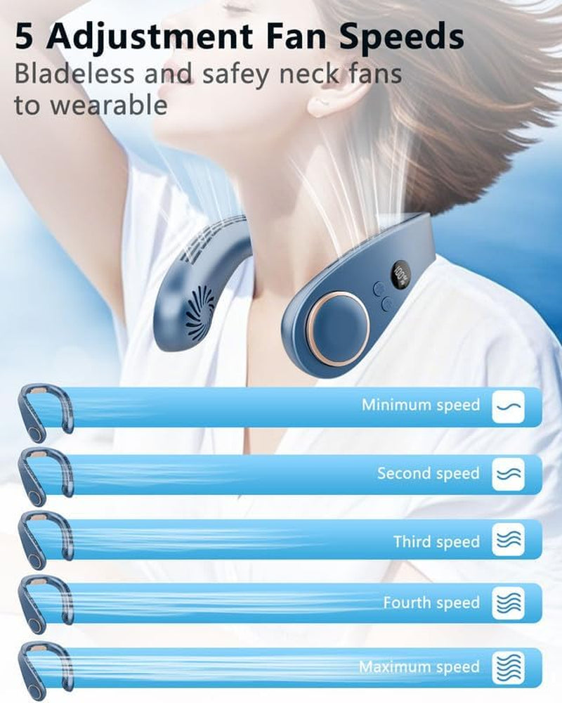 Rechargeable Neck Fan with Cooling Plate - 5500mAh Portable Bladeless Air Conditioner for Personal Use, Ideal for Women, Men, and Kids