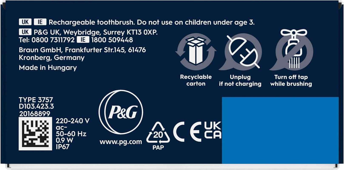 Vitality Pro Electric Toothbrushes for Adults, for Him/Her, 1 Handle, 2 Toothbrush Heads, 3 Brushing Modes Including Sensitive Plus, 2 Pin UK Plug, Black (Packing May Vary)