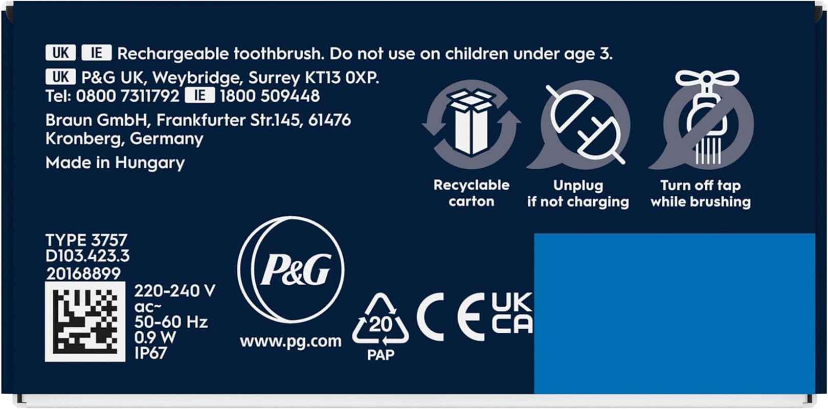Vitality Pro Electric Toothbrushes for Adults, for Him/Her, 1 Handle, 2 Toothbrush Heads, 3 Brushing Modes Including Sensitive Plus, 2 Pin UK Plug, Black (Packing May Vary)