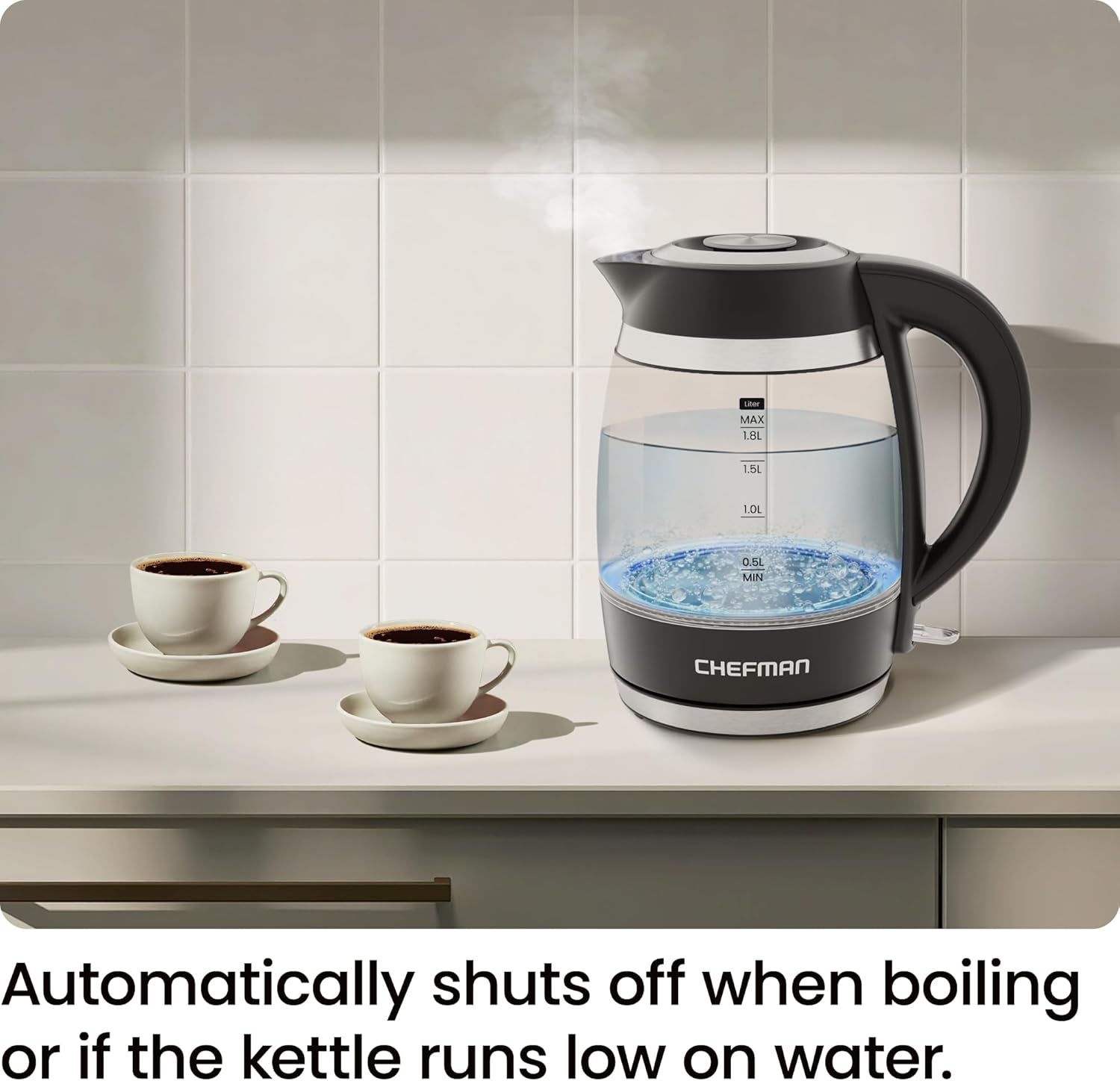 Electric Kettle, 1.8L 3000W, Hot Water Boiler, Removable Lid for Easy Cleaning, Auto Shut Off, Boil-Dry Protection, Stainless Steel Filter, BPA Free, Borosilicate Glass Electric Tea Kettle