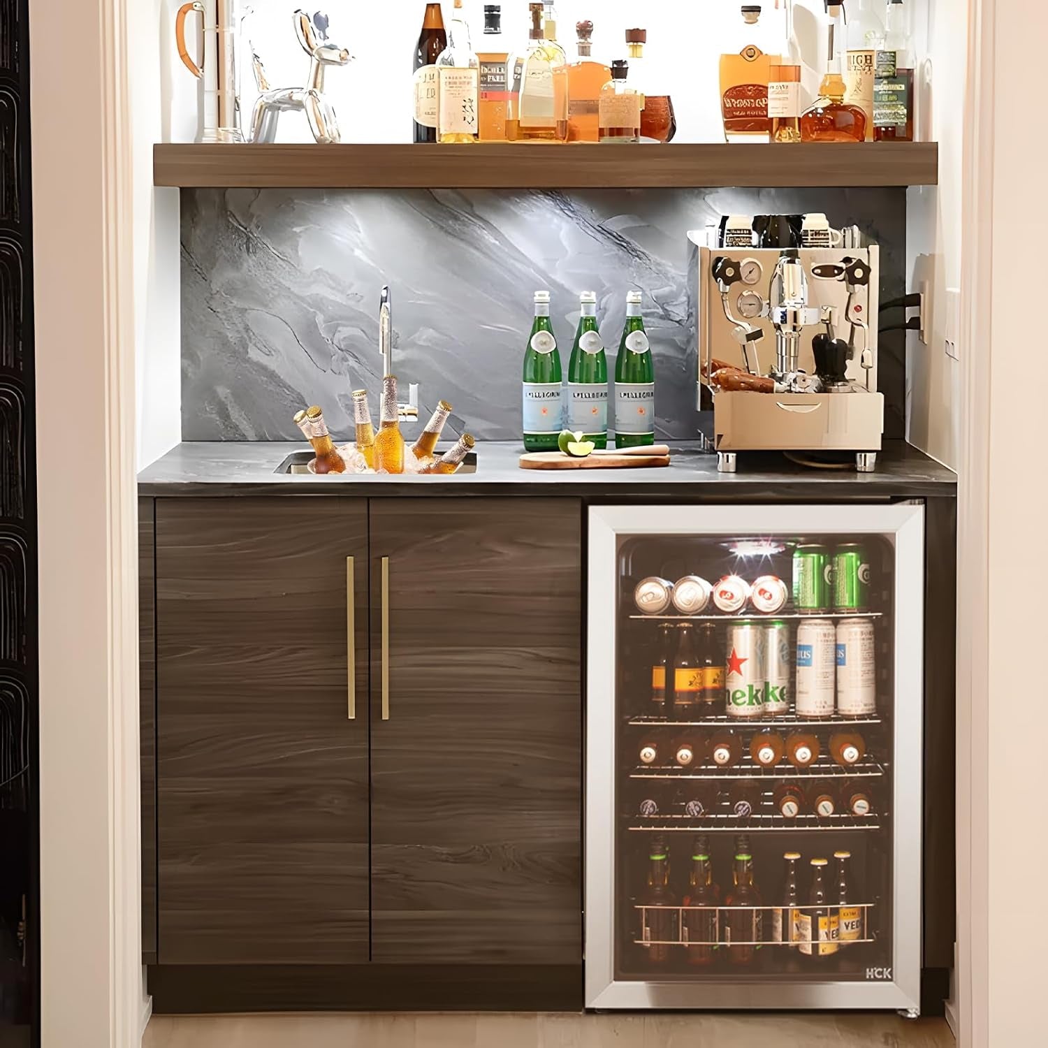 Beer Fridge 115L Freestanding Beverage Refrigerator with Double Glazed Glass Door, Temperature from 0 to 10℃, Energy Class D
