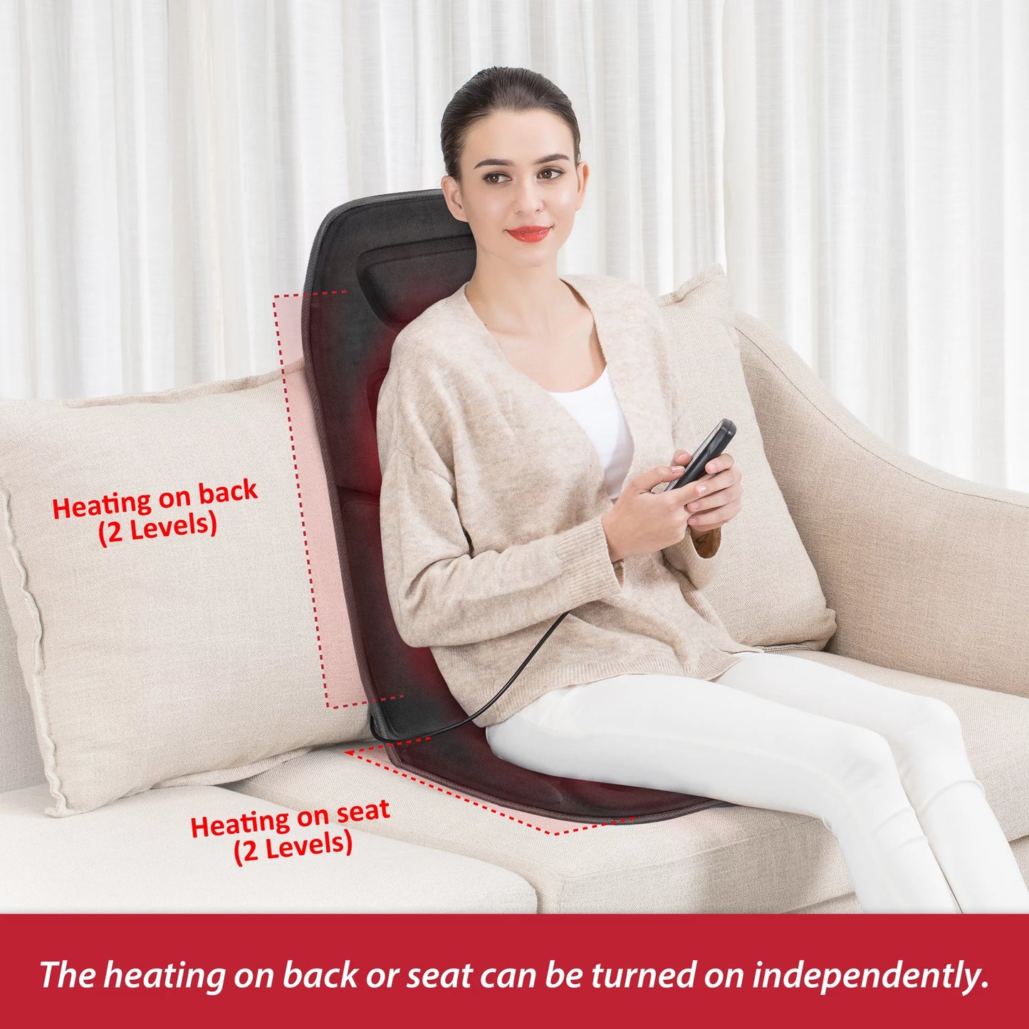 Motors Massage Seat Cushion with 3 Level Heating Pad, Back Massager Chair Pad, Gifts