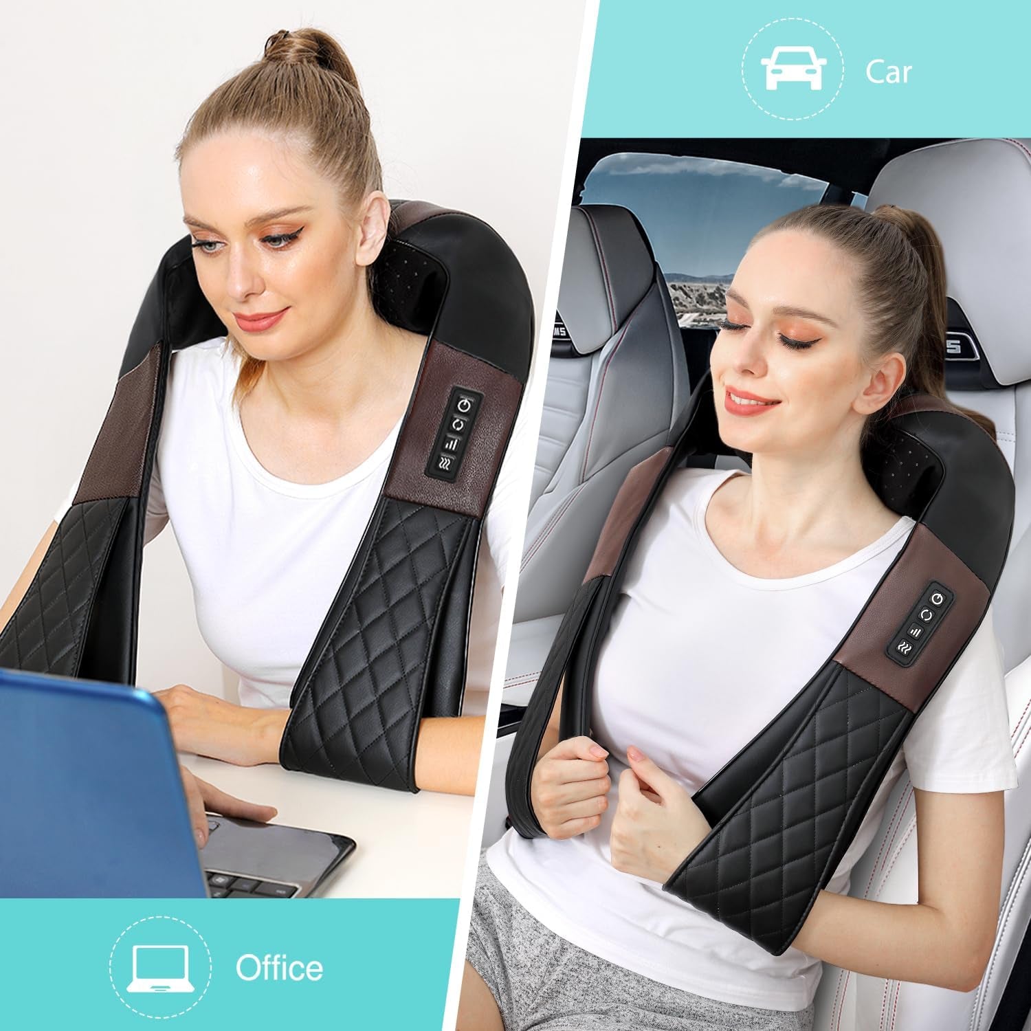 Shiatsu Back, Shoulder, and Neck Massager with Heat - Electric Deep Tissue 4D Kneading Massager for Pain Relief - Ideal Gift for Men, Women, Parents - Suitable for Home, Office, and Car Use by Sertex