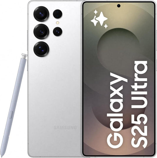 Galaxy S25 Ultra AI Smartphone, Galaxy AI, 12GB Memory, 256GB Storage, 200MP Camera, S Pen Included, Titanium Whitesilver, 3 Year  Extended Warranty (UK Version)