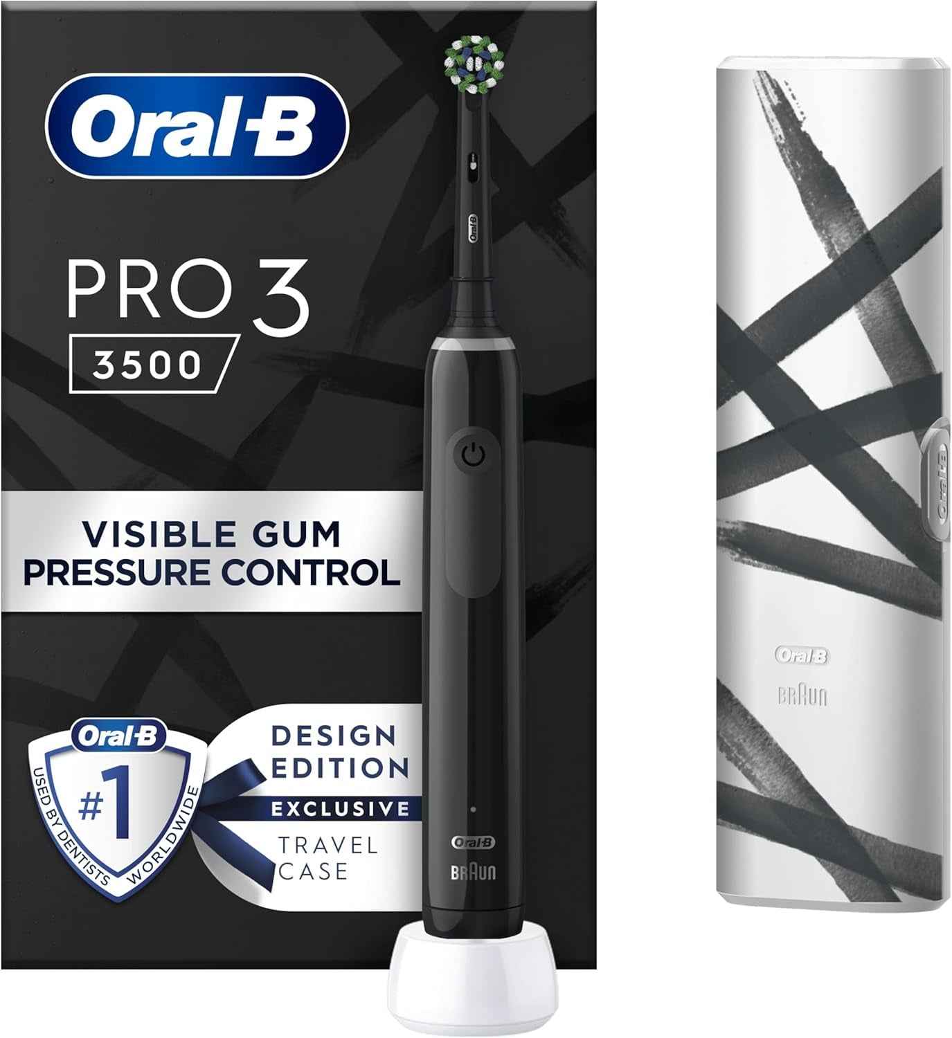 Pro 3 Electric Toothbrushes Adults, 1 Toothbrush Head & Travel Case, 3 Modes with Teeth Whitening, 2 Pin UK Plug, Black