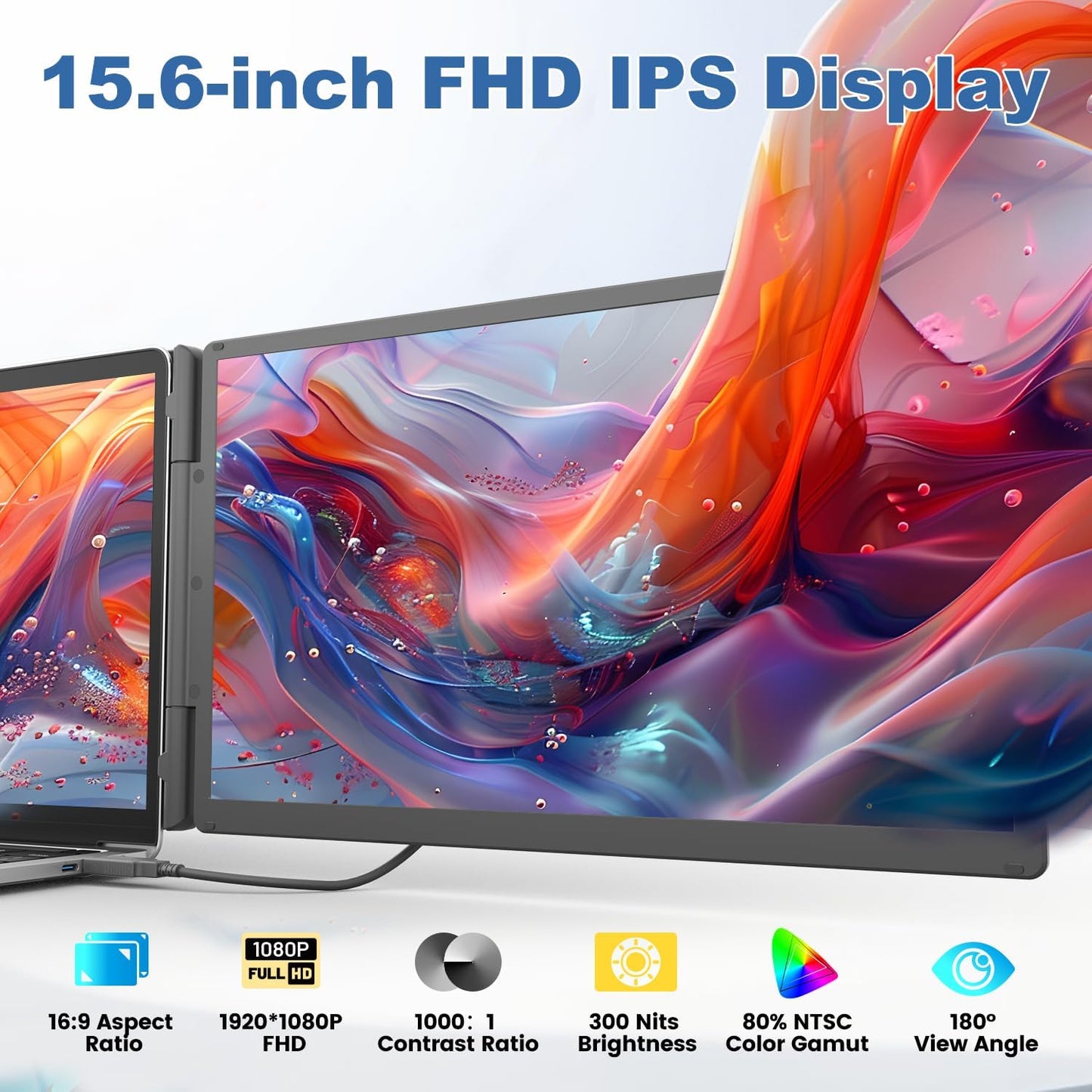 Laptop Screen Extender with 10000Mah Power Bank, 15.6" 1080P FHD IPS Portable Monitor for Laptop, Triple Display Work with 13.3" -17" PC Mac Windows Chrome