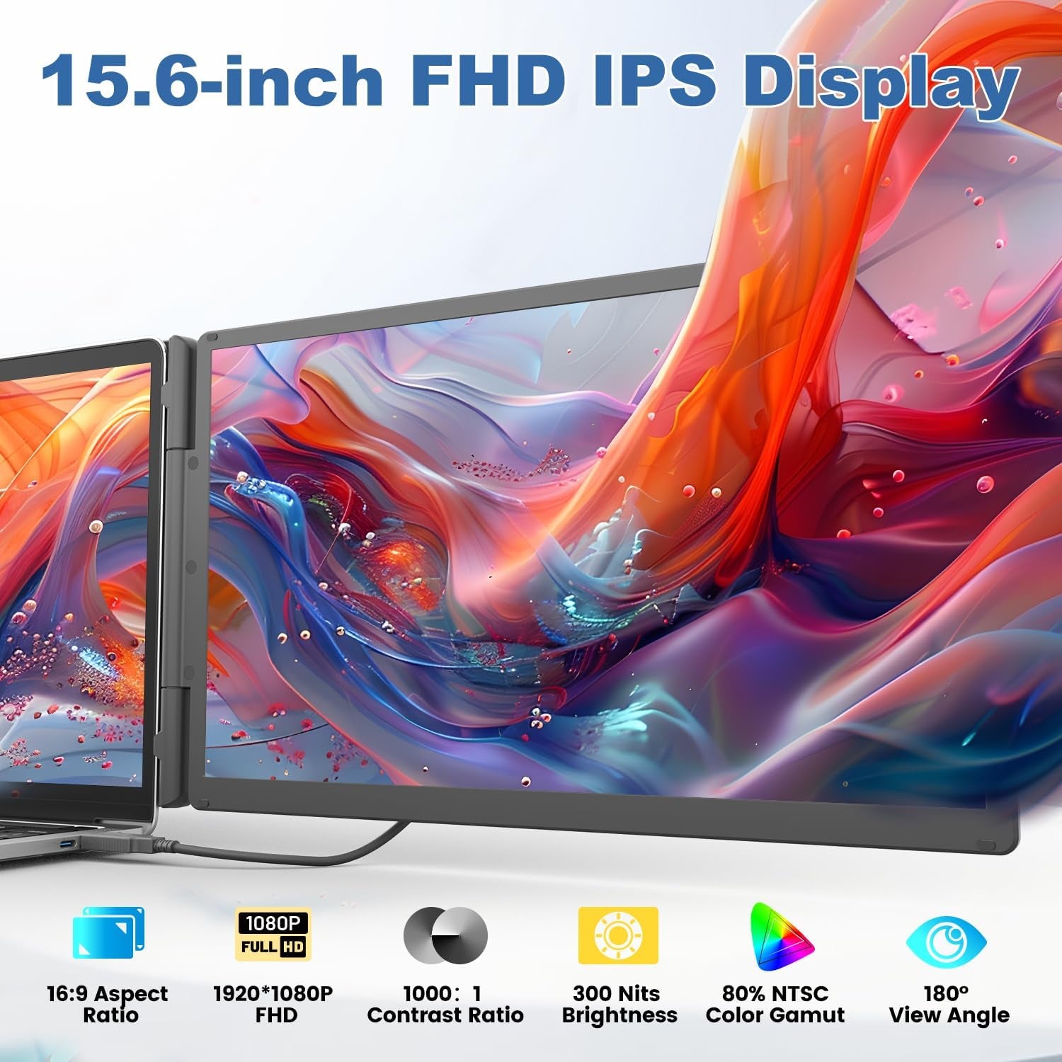 Laptop Screen Extender with 10000Mah Power Bank, 15.6" 1080P FHD IPS Portable Monitor for Laptop, Triple Display Work with 13.3" -17" PC Mac Windows Chrome