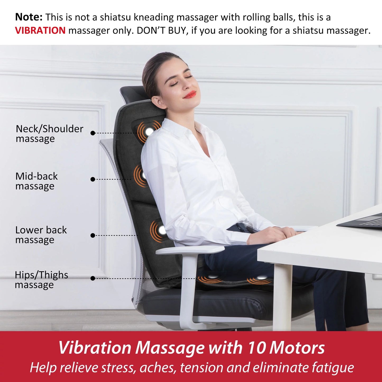 Motors Massage Seat Cushion with 3 Level Heating Pad, Back Massager Chair Pad, Gifts