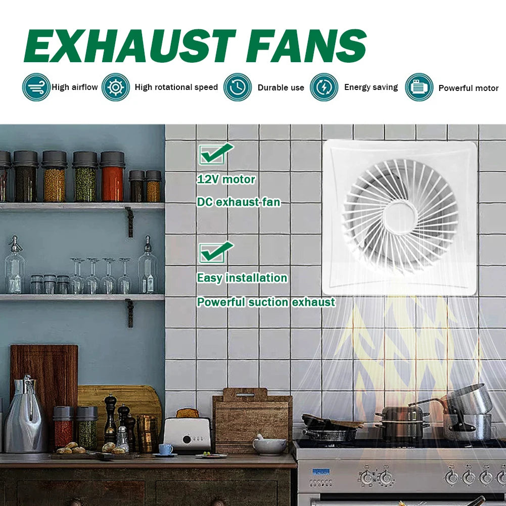 Solar 12V Exhaust Fan High Speed Air Vent Window Wall Fan Energy-Saving Extractor Fan Durable Kitchen Bathroom Chicken/Duck Coop