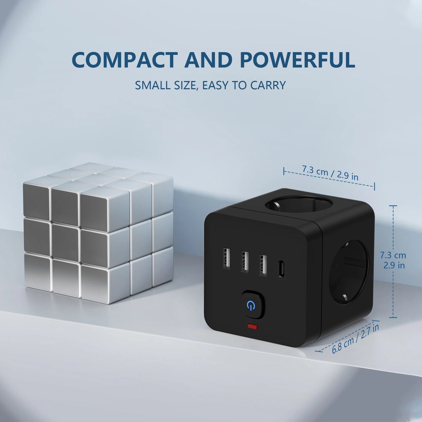 7-in-1 EU Power Strip, Power Strip Surge Protector 3 AC Outlets 3 USB 1 Type-C, Desktop Charging Station With Overload Protecti Sertex