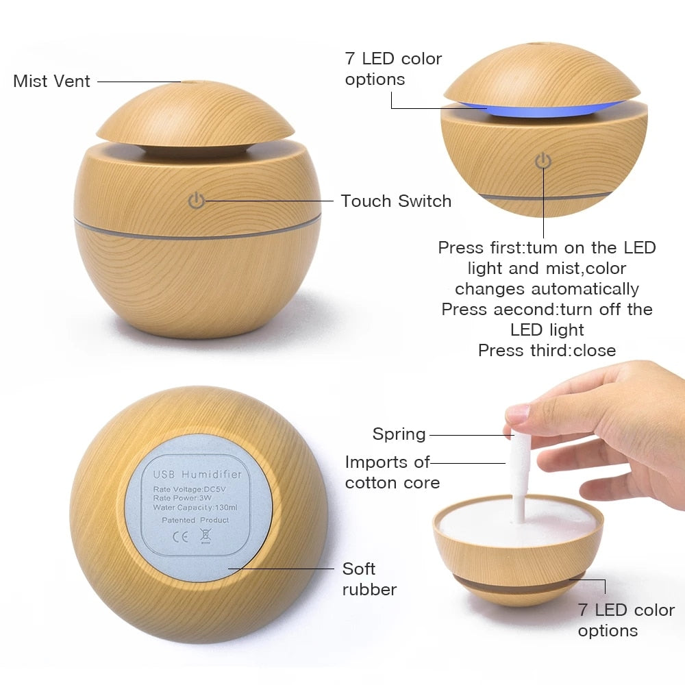 Mini USB Aroma Essential Oil Diffuser Ultrasonic Air Humidifier Sertex