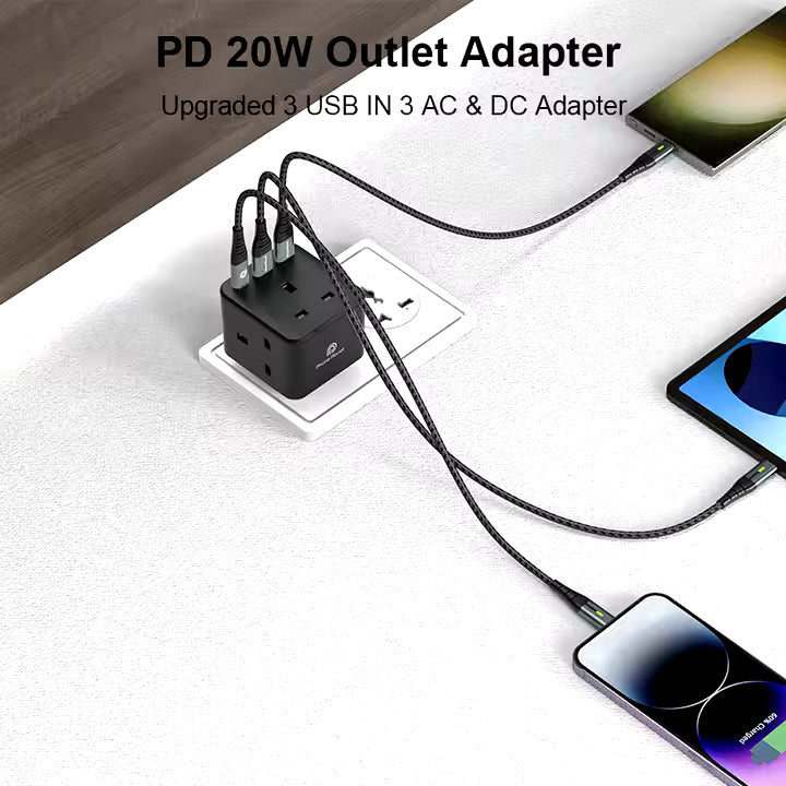 Phone Planet PD20W Universal Adaptor with USB-C and USB-A sockets | UK plug AIOX ONLINE