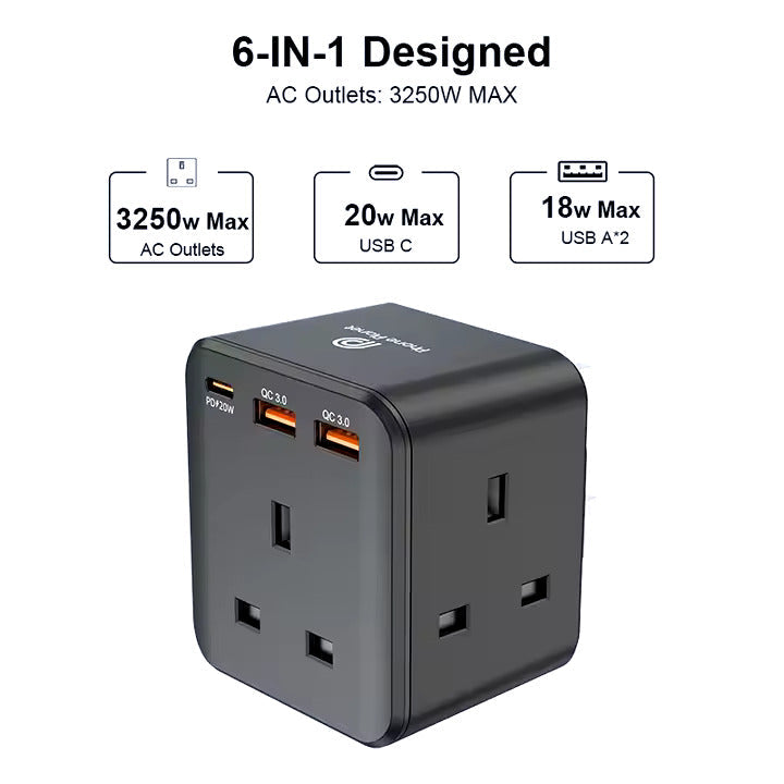Phone Planet PD20W Universal Adaptor with USB-C and USB-A sockets | UK plug AIOX ONLINE