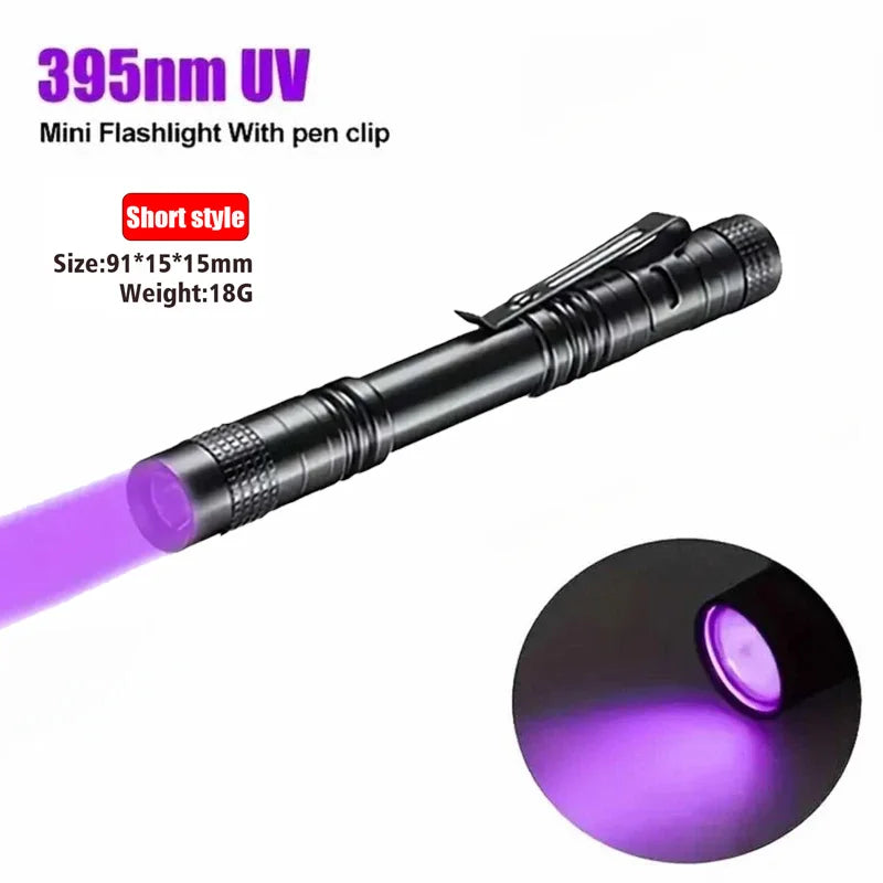 UV Flashlight 395nm Ultraviolet Torch With Pen Clip Portable AAA Batteries Used Violet Light Pet Urine Scorpion Detector UV Lamp Sertex