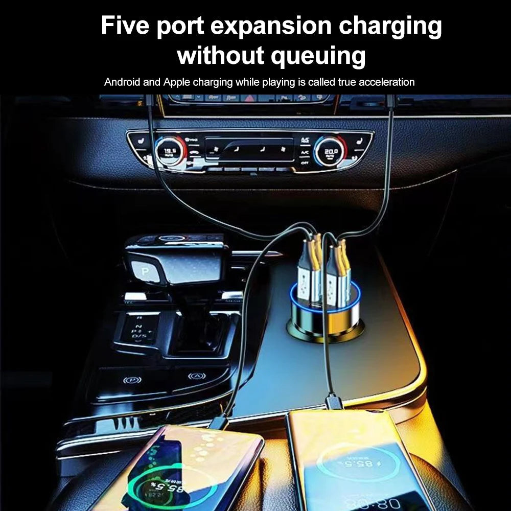 66-250W PD Car Charger QC3.0 Fast Charge One to Six Car Cigarette Lighter Plug Car Charger Flash Charge with Digital Display Sertex