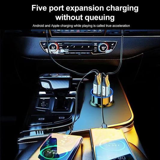 66-250W PD Car Charger QC3.0 Fast Charge One to Six Car Cigarette Lighter Plug Car Charger Flash Charge with Digital Display Sertex
