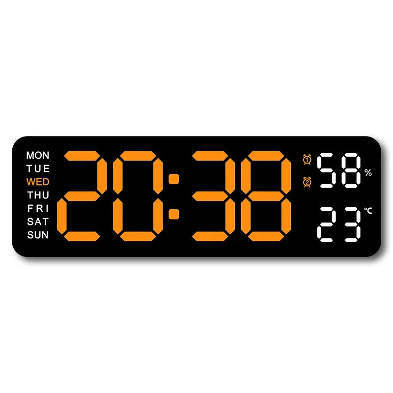 9 Inch Large Digital Wall Clock USB Powered TEMP Humidity Week Auto Dimmer DST Table Clock 12/24H Electronic LED Alarm Clock Sertex