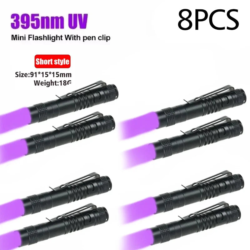 UV Flashlight 395nm Ultraviolet Torch With Pen Clip Portable AAA Batteries Used Violet Light Pet Urine Scorpion Detector UV Lamp Sertex