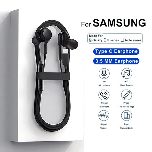 Original Type C Wired Earphone For Samsung Galaxy S23 S21 S22 Ultra Plus 3.5 mm Earbuds Headphones A54 A34 A53 A53 Accessories Sertex