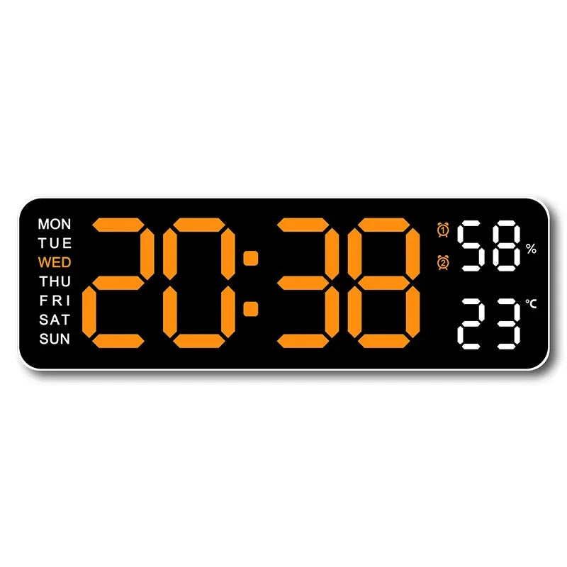 9 Inch Large Digital Wall Clock USB Powered TEMP Humidity Week Auto Dimmer DST Table Clock 12/24H Electronic LED Alarm Clock Sertex