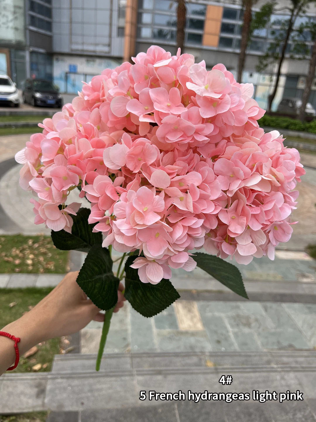"Large 5-Head Silk Hydrangea Bouquet - White & Pink" Sertex