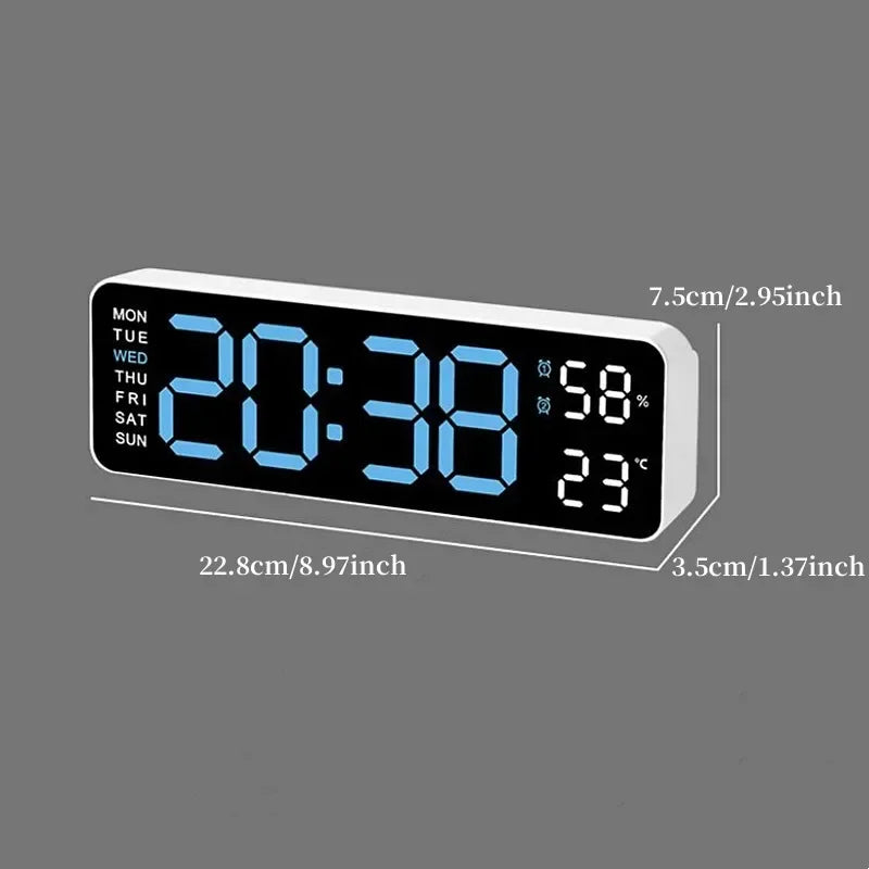 9 Inch Large Digital Wall Clock USB Powered TEMP Humidity Week Auto Dimmer DST Table Clock 12/24H Electronic LED Alarm Clock Sertex