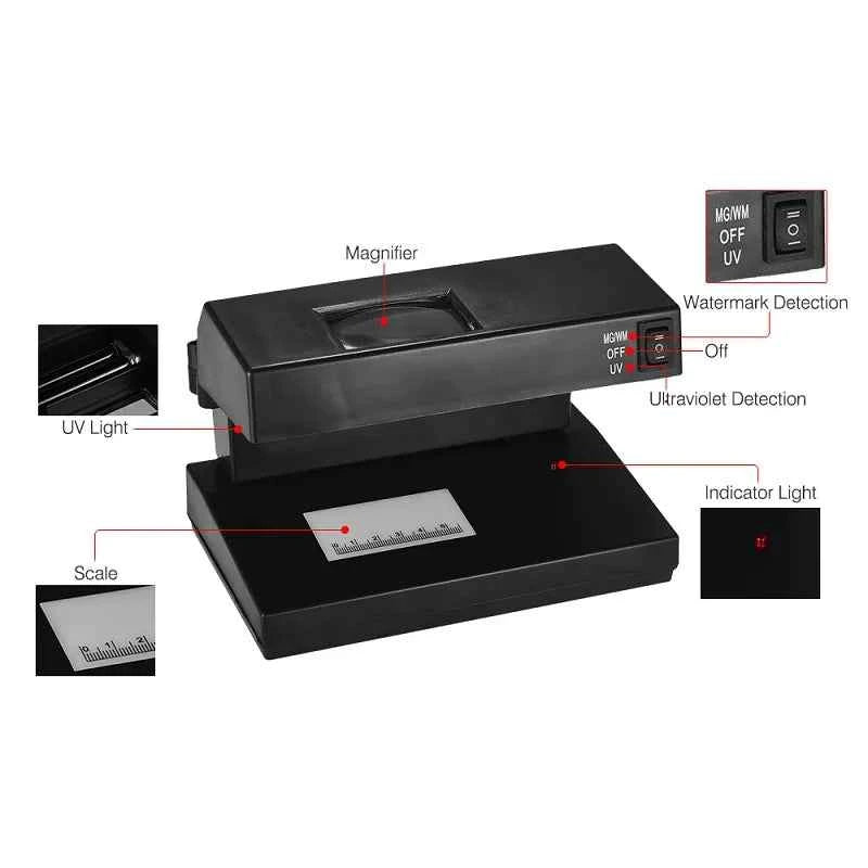 Portable Ultraviolet Purple Counterfeit Money Bill Detector Banknotes Cash Currency Desktop UV Light Magnifier Checker