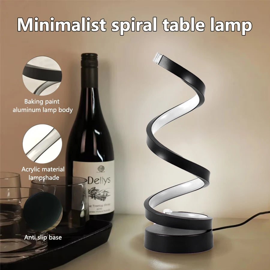 LED Night Light Spiral Table Lamp Modern Bedside Lamps Dimmable Night Lamp Office Living Room Bedroom Decoration Night Lights by Sertex