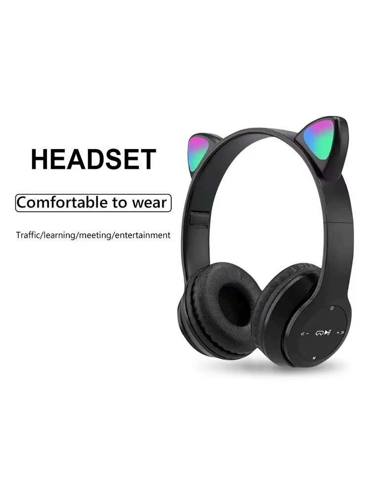 Wireless Headphones Cat Ear Gaming Headset Glow Light Bluetooth-Compatible Helmets Stereo Bass Sports Headphones for PC Phone My Value Mart