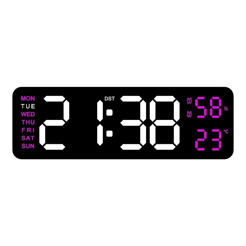 9 Inch Large Digital Wall Clock USB Powered TEMP Humidity Week Auto Dimmer DST Table Clock 12/24H Electronic LED Alarm Clock Sertex