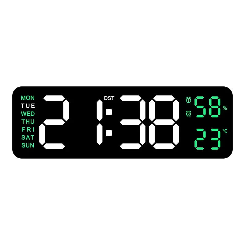 9 Inch Large Digital Wall Clock USB Powered TEMP Humidity Week Auto Dimmer DST Table Clock 12/24H Electronic LED Alarm Clock Sertex
