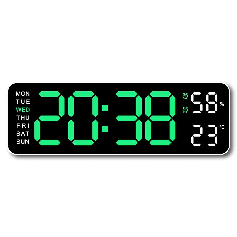 9 Inch Large Digital Wall Clock USB Powered TEMP Humidity Week Auto Dimmer DST Table Clock 12/24H Electronic LED Alarm Clock Sertex