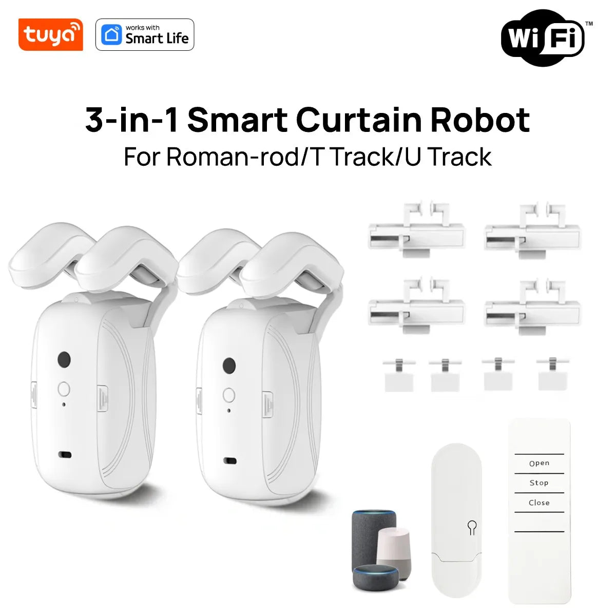 Tuya Smart Curtain Robot Motor 3-in-1 Tuya APP/Remote control Timed switch, Pull-to-start For Roman T U Tracks by Sertex