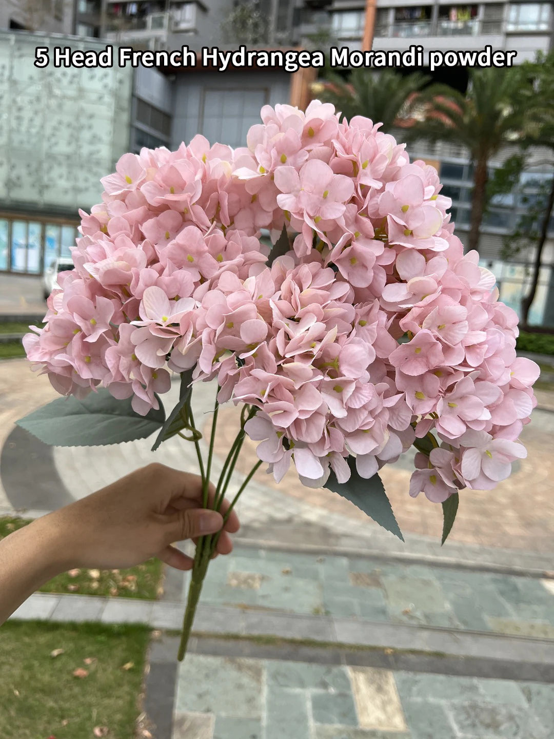 "Large 5-Head Silk Hydrangea Bouquet - White & Pink" Sertex