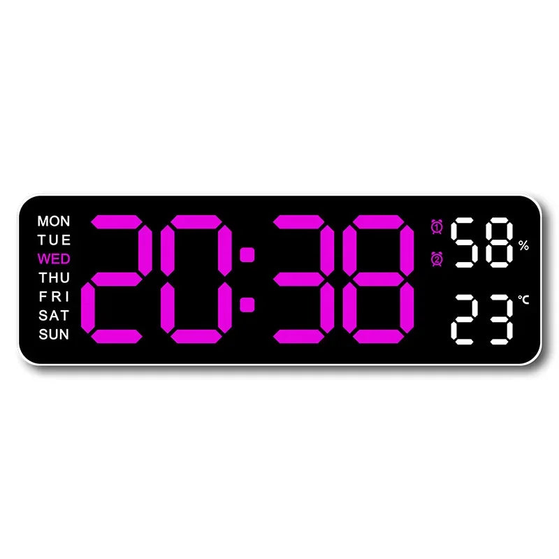9 Inch Large Digital Wall Clock USB Powered TEMP Humidity Week Auto Dimmer DST Table Clock 12/24H Electronic LED Alarm Clock Sertex