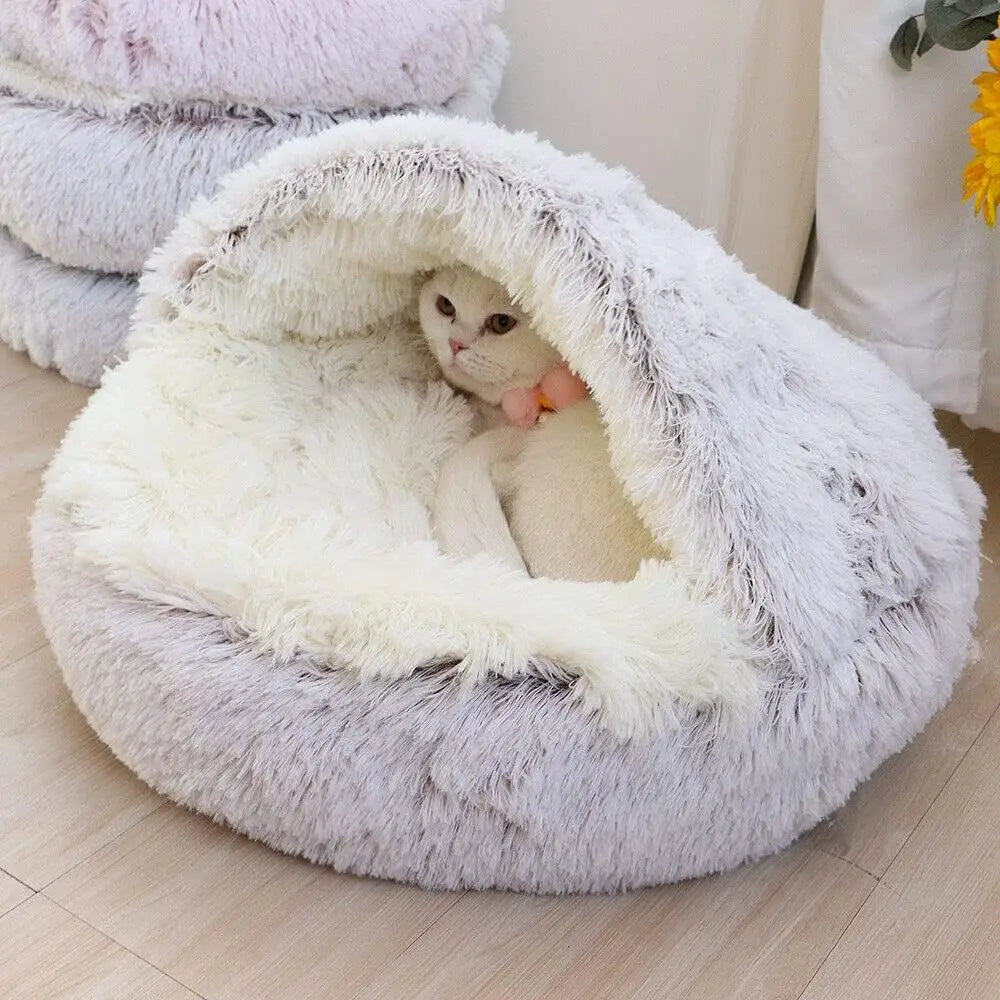 Cozy Plush Pet Bed: 2-in-1 Cave for Cats & Small Dogs Sertex
