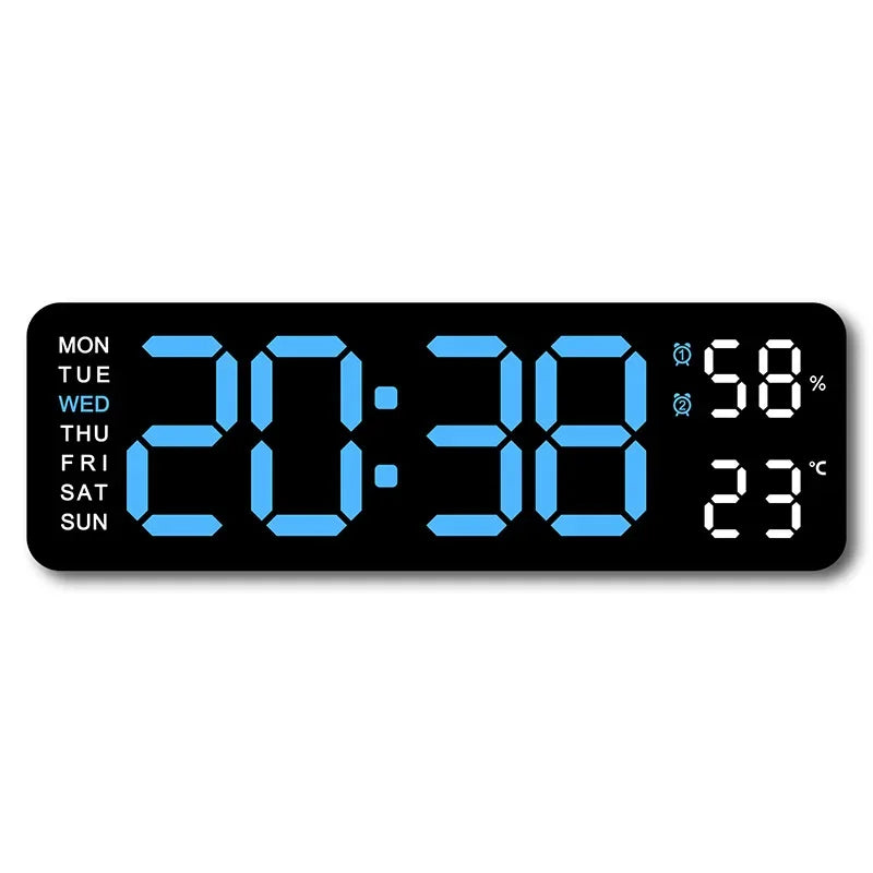 9 Inch Large Digital Wall Clock USB Powered TEMP Humidity Week Auto Dimmer DST Table Clock 12/24H Electronic LED Alarm Clock Sertex