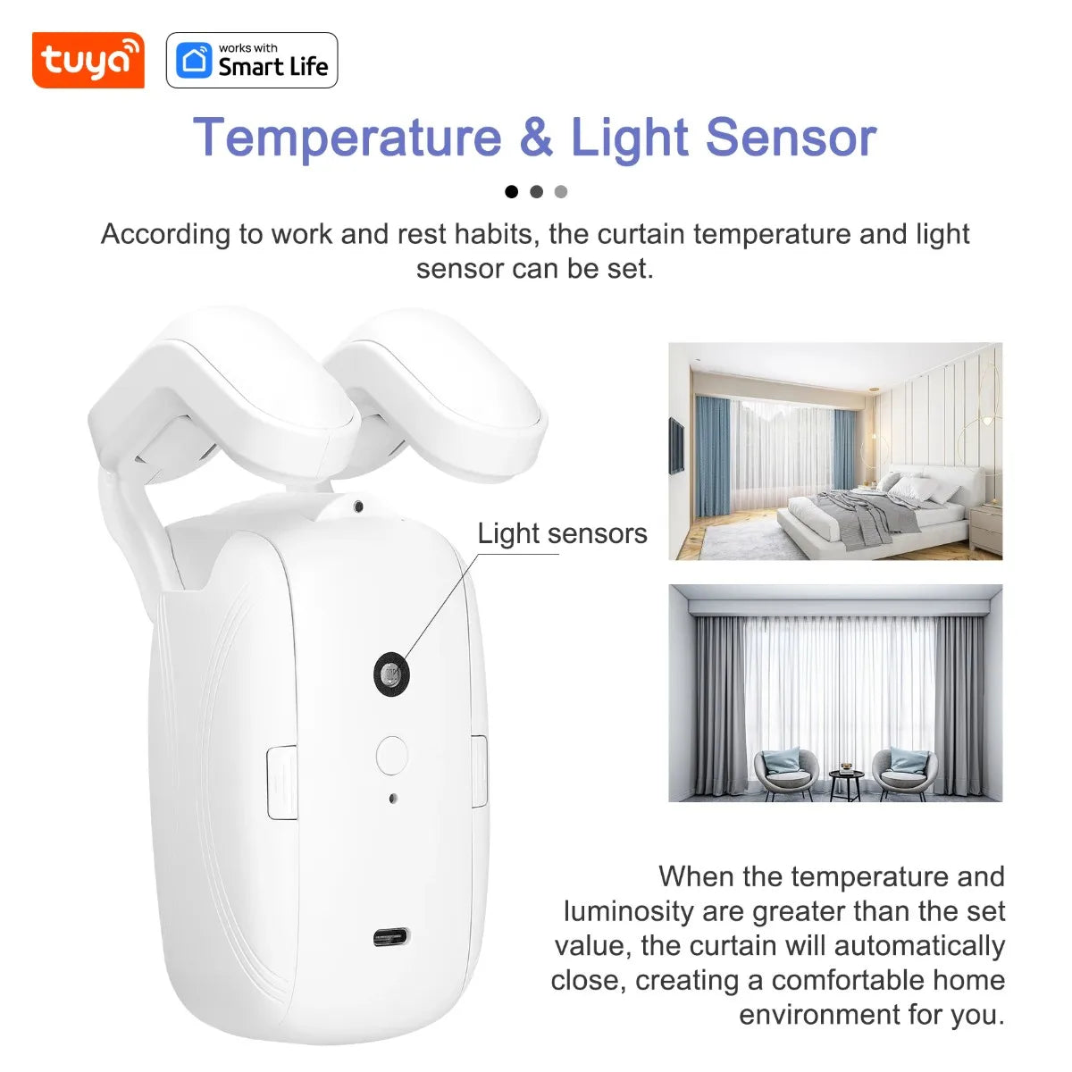 Tuya Smart Curtain Robot Motor 3-in-1 Tuya APP/Remote control Timed switch, Pull-to-start For Roman T U Tracks by Sertex